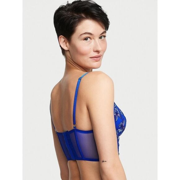 NWT Victorias Secret Butterfly Embroidery Blue Corset Bra sz M - Picture 3 of 7